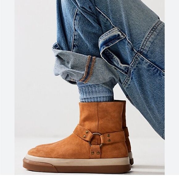 NEW Free People Bodhi Harness Sneaker Bootie Tan Suede boots shoes moto boho 10 - Picture 1 of 8